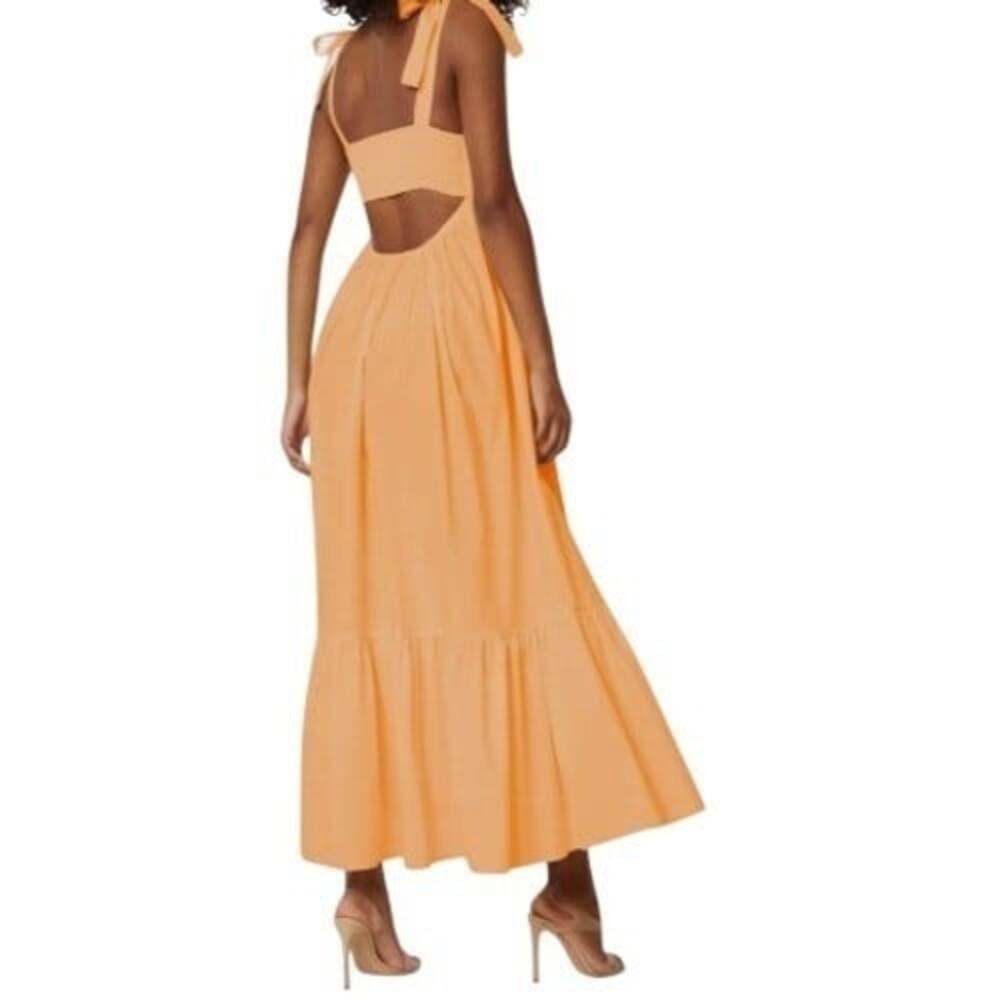 MISA LA Women's Orange Serafina Square-Neck Tie-Shoulder Maxi Dres Size L NWT - Picture 2 of 9